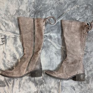 Born Felicia Gray Distressed Waxed Suede Relaxed Fit Knee High Boots